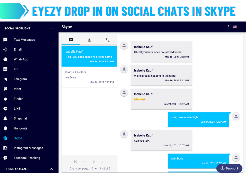 Eyezy Social Chats in Skype