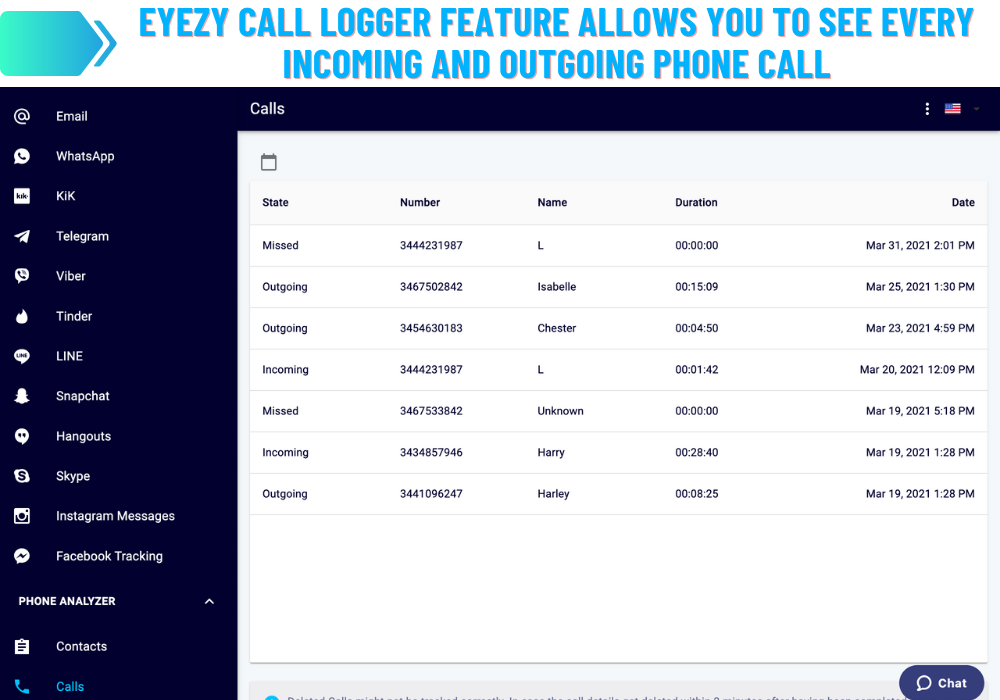 Eyezy call logger feature