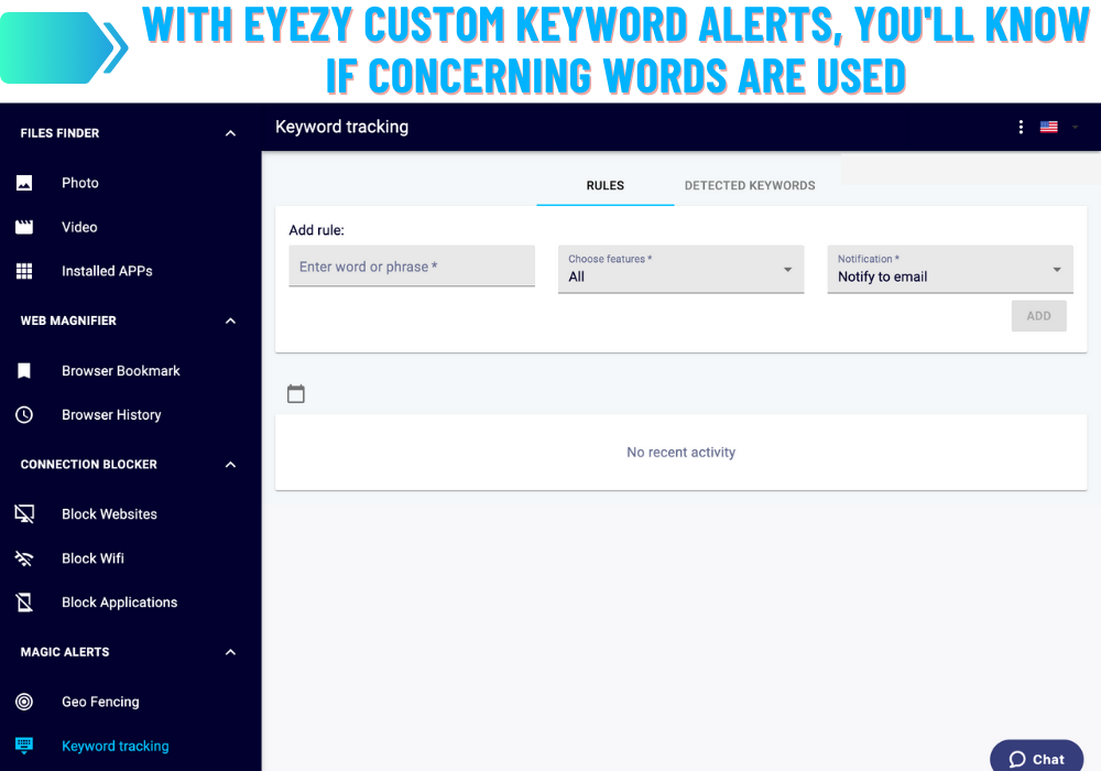 Eyezy custom keyword alerts