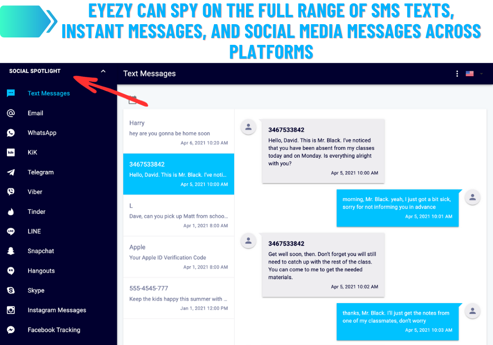 Eyezy spy on SMS texts