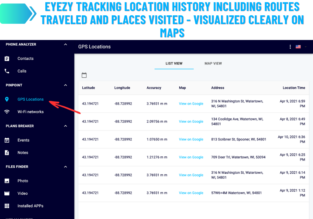 Eyezy tracking location history