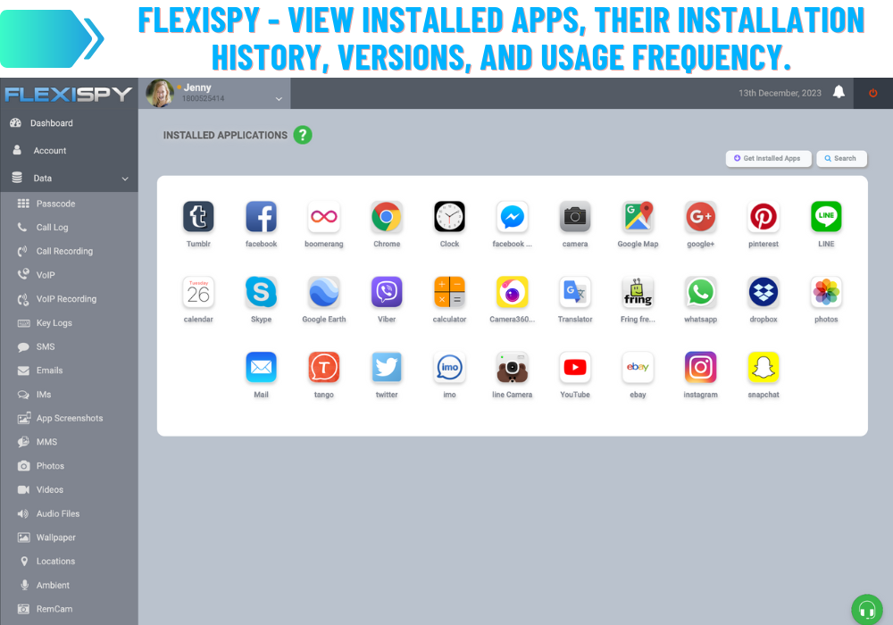 FlexiSPY - View installed apps