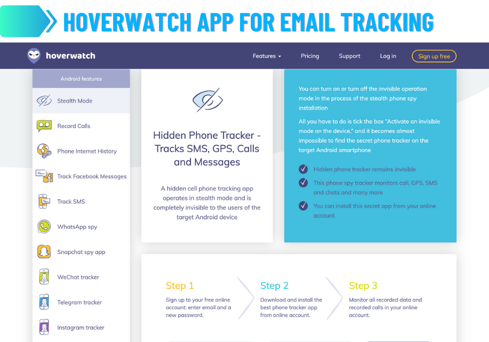 Hoverwatch App for Email Tracking