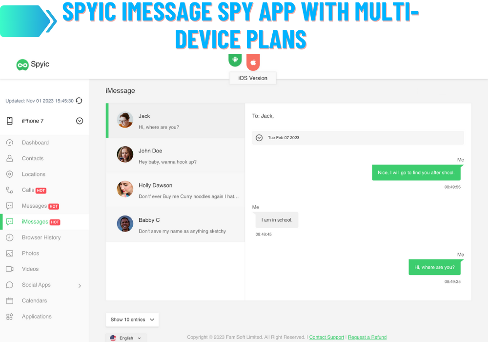 Spyic iMessage spy app with multi-device plans
