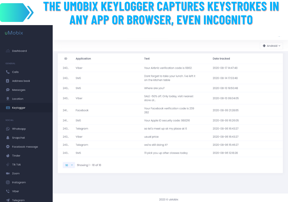 The uMobix keylogger