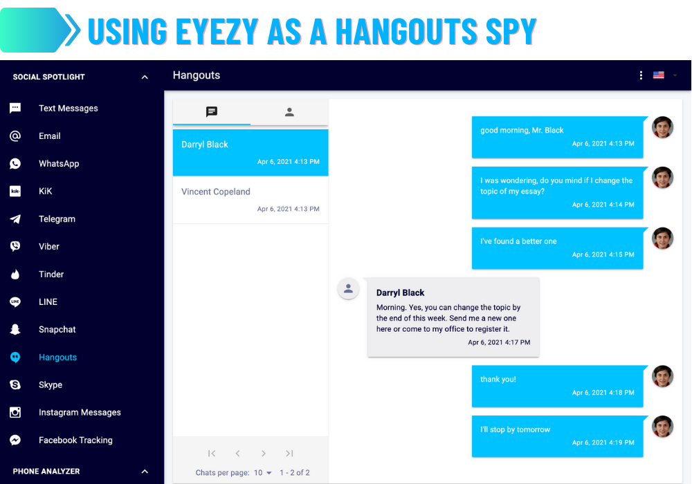 Using Eyezy as a Hangouts Spy