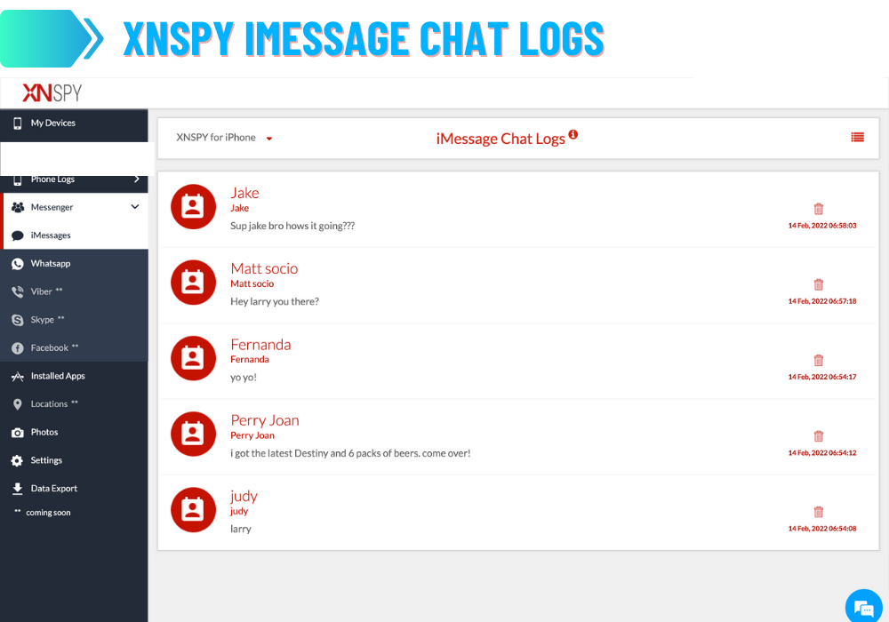 XNSPY iMessage Chat Logs