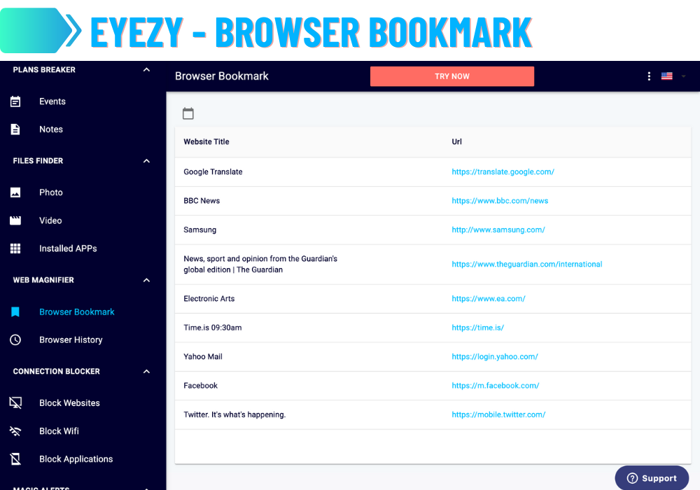 Eyezy - Browser-Lesezeichen