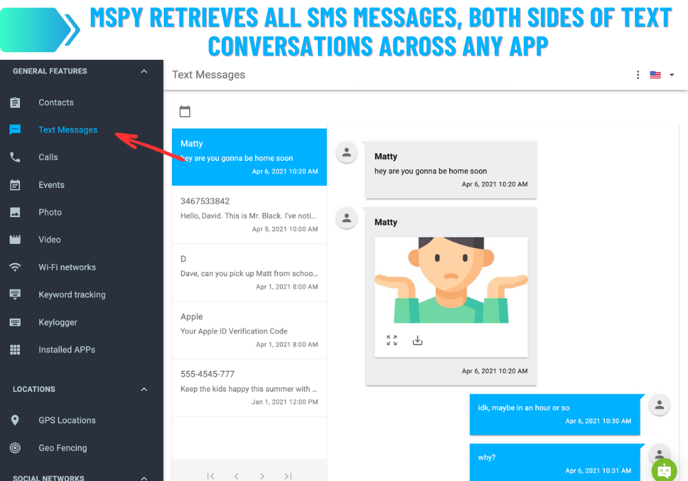 mSpy Monitor all SMS messages