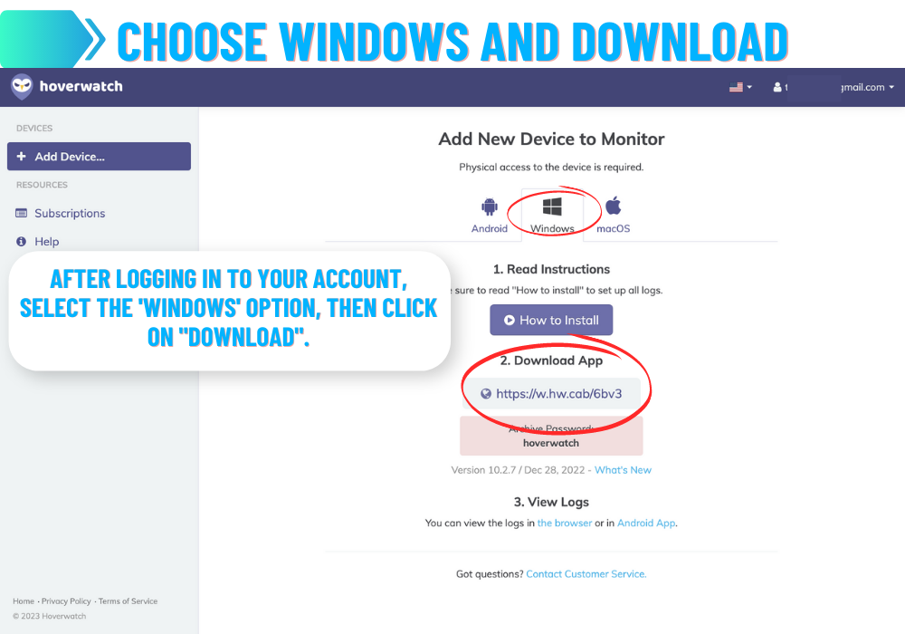 Wählen Sie Windows und Download
