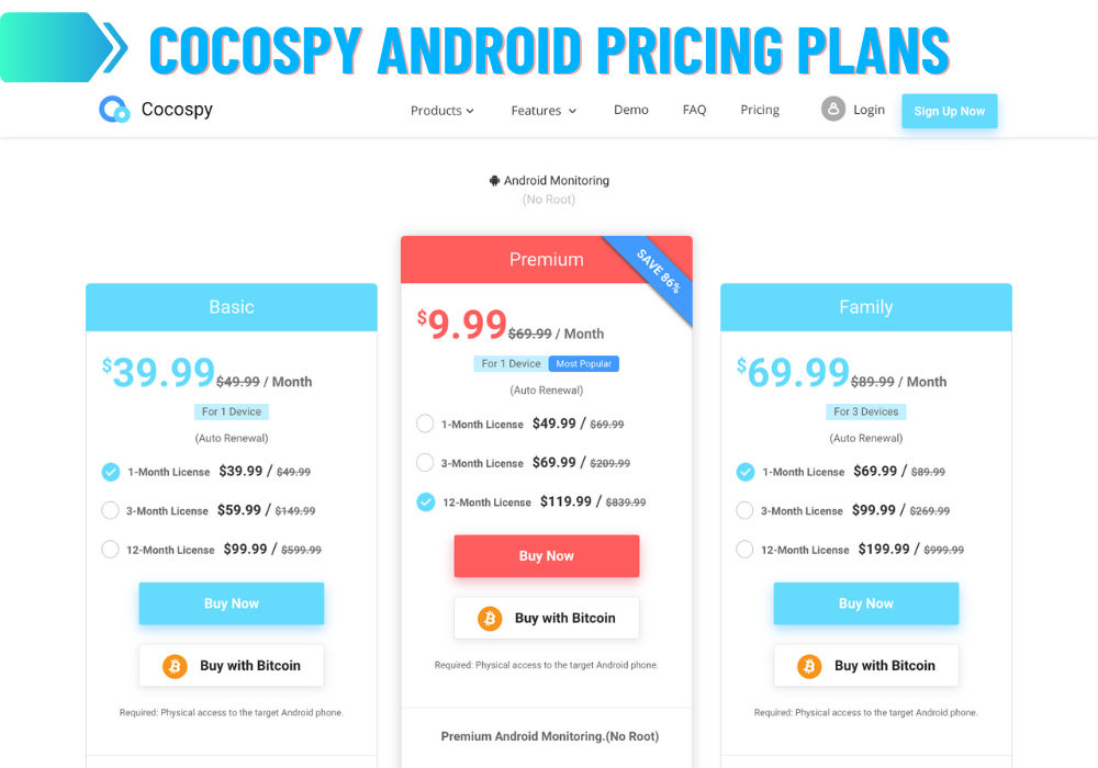 Cocospy Android Fiyatlandırma Planları
