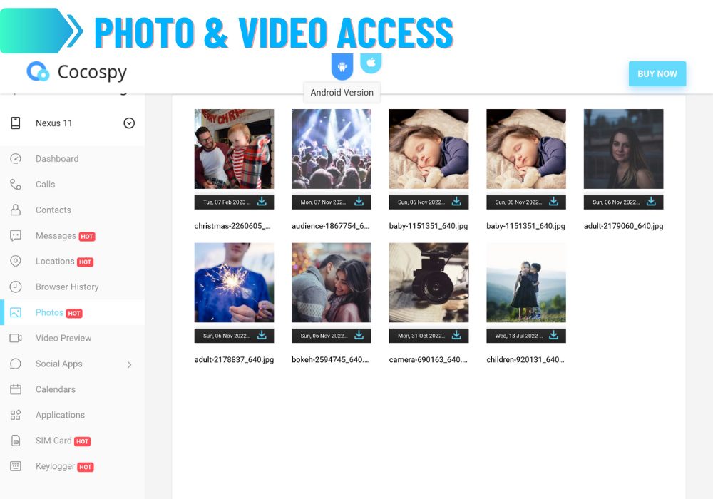Cocospy Acceso a fotografía y vídeo