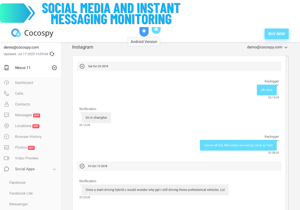 Cocospy Überwachung von sozialen Medien und Instant Messaging