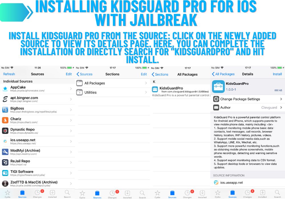 Cydia Instalar o KidsGuard Pro a partir da fonte