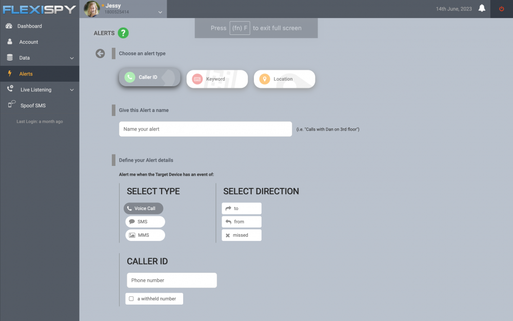 FlexiSPY Dashboard - Alerts