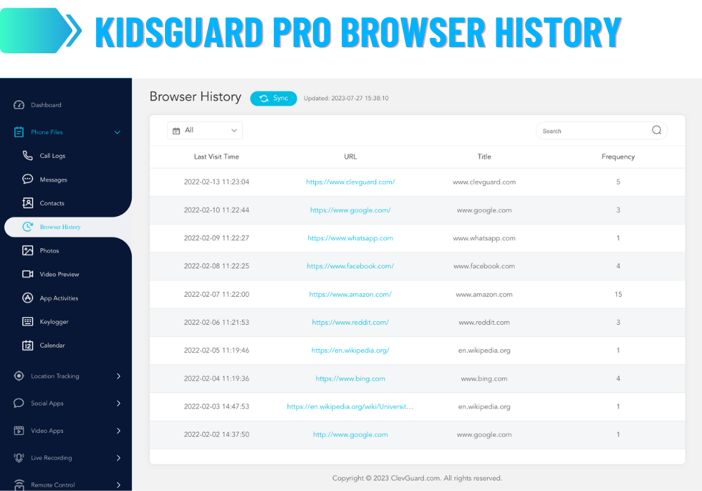 KidsGuard PRO Browser History