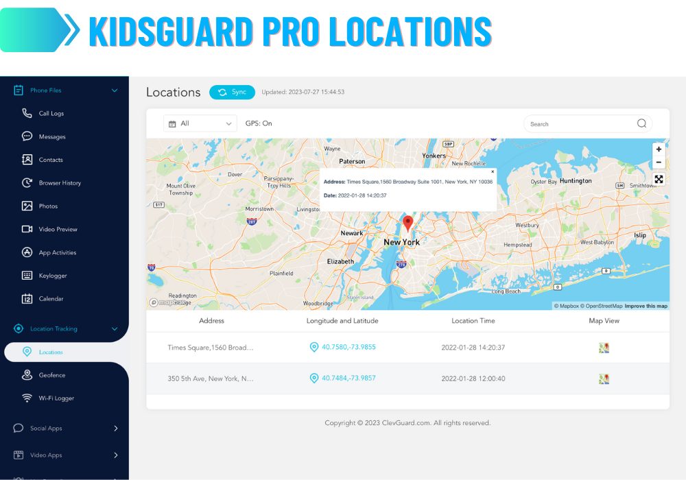 KidsGuard PRO Locations