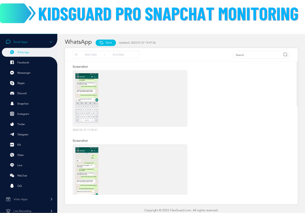 Monitoramento do KidsGuard PRO Snapchat