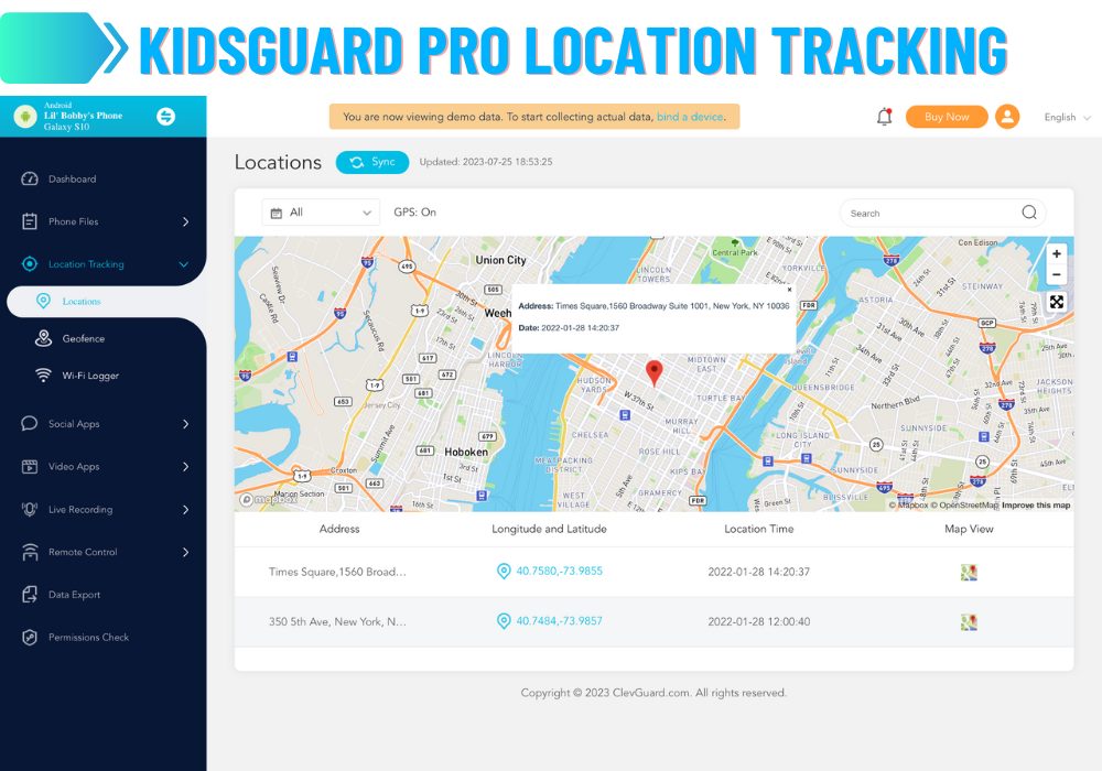 KidsGuard Pro Locatie tracking