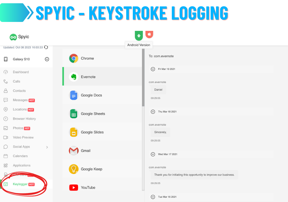 Spyic - Keystroke Logging