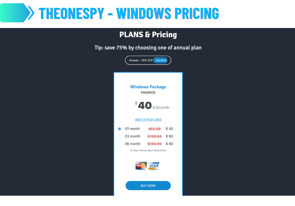TheOneSpy - Windows Pricing