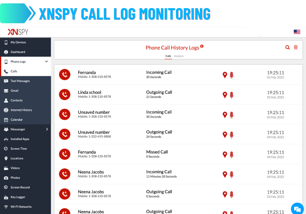 XNSPY Call Log Monitoring