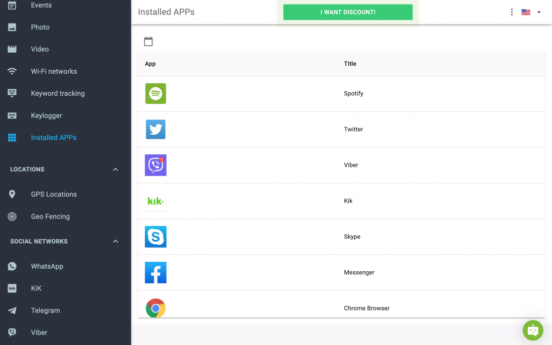 mSpy Control Panel - Installed APPs