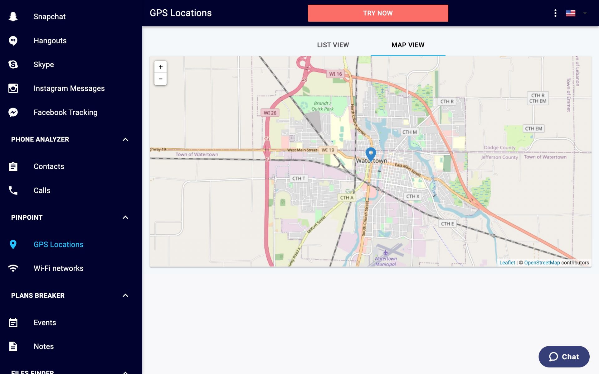 Localizações GPS do Eyezy - Map View