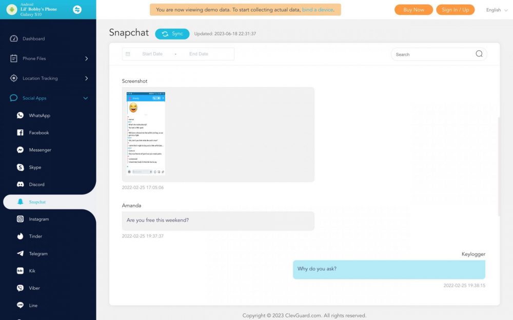 Monitoramento do KidsGuard Pro Snapchat