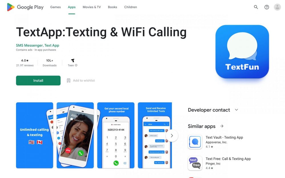 Mensajes y llamadas de TextApp