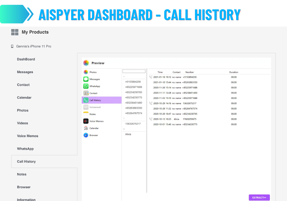 Aispyer Dashboard - Call History