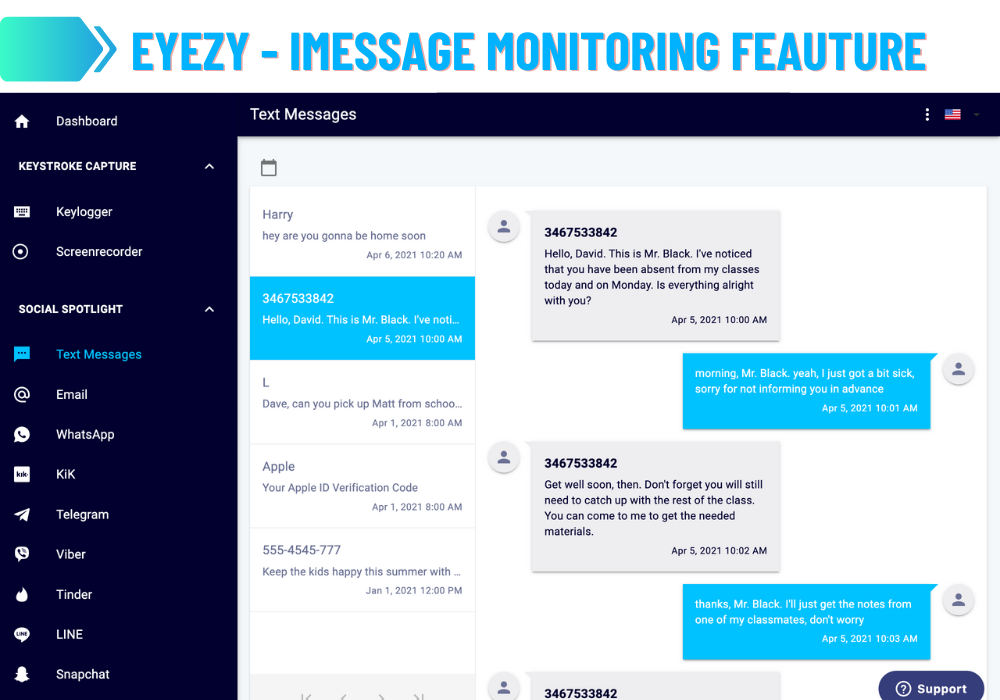 Eyezy - iMessage monitoring feauture