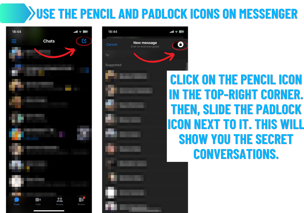 Ícones de lápis e cadeado - Facebook Secret Conversation