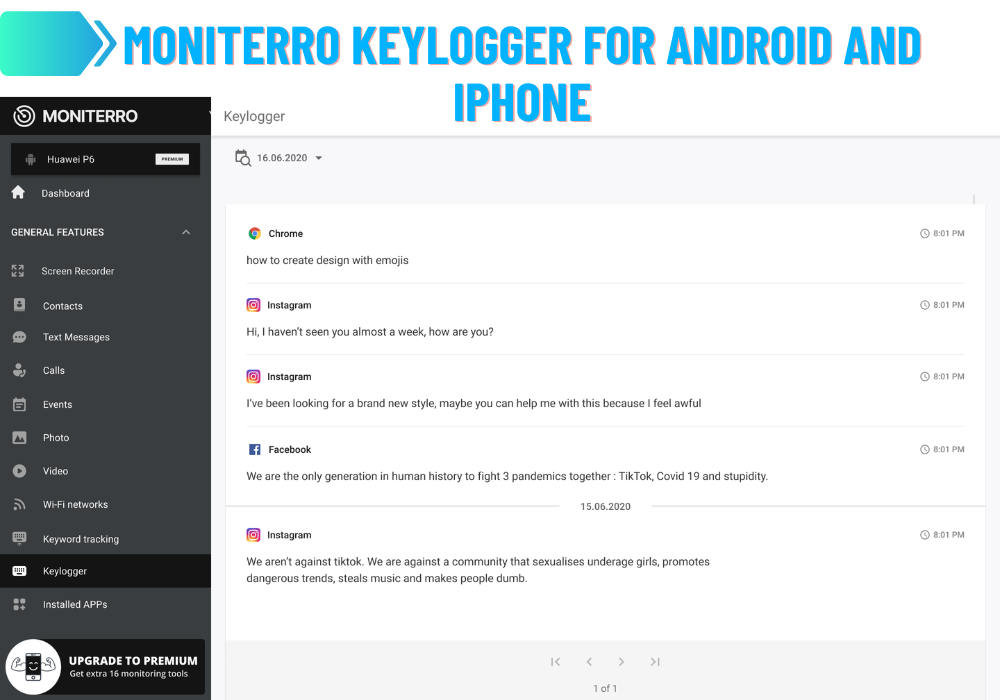 Moniterro Keylogger for Android and iPhone