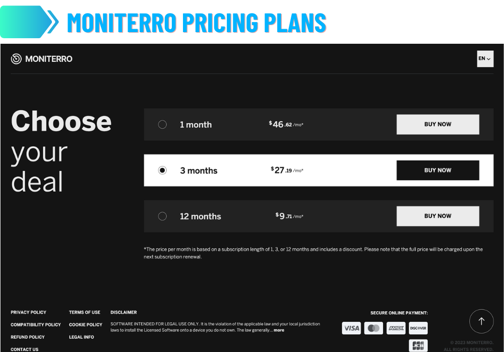Moniterro Pricing Plans